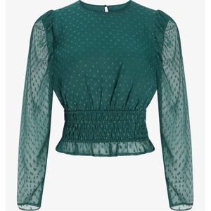 ❤️ NWT Express Forest Green Polka Dot Long Sleeve Blouse Top size S